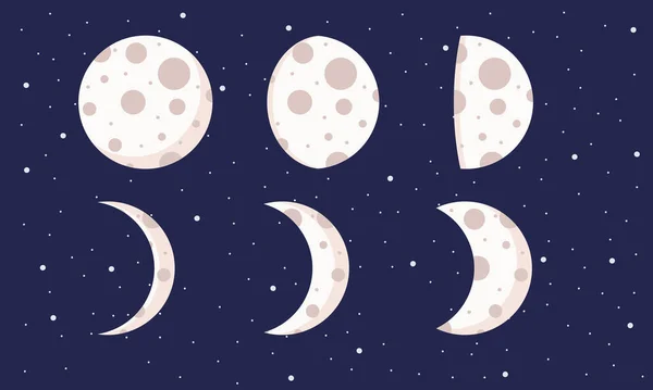 Cute Cartoon Moon Phase Collection Vector Illustration Whole Cycle New — Stock Vector