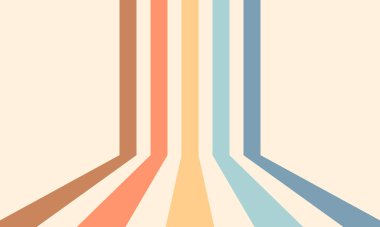 70 'lerin perspektif çizgileri arka plan. Renkli 60 'lar ve 70' ler çizgili biçim vektör çizimi tasarımı, afiş, arkaplan ve duvar kağıdı vektörü.