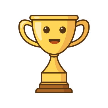 Altın ödüllü çizgi film karakteri. Düz stilde şampiyon kupası. Vektör düz dış hat simgesi