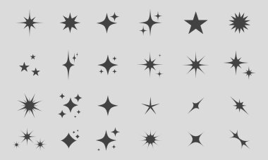 Geçmişe dönük parlak simgeler koleksiyonu. Yıldız şekilleri. Soyut havalı parlaklık efekti işaret vektör tasarımı. Tasarım, posterler, projeler, afişler, logolar ve kartvizitler için şablonlar