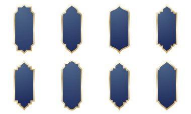 İslami Şekil İllüstrasyon seti. düz İslami kapı ve Arap pencere şekli çizimi. Ramazan ayı için Müslüman doğulu şekiller tasarlıyor. İslami Tasarım, Etiket, İmza ve Etiket İçin İyi