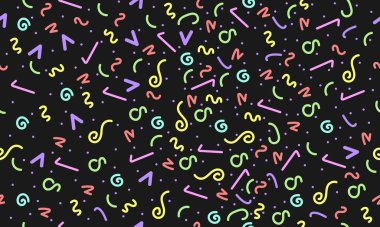 Memphis tarzı arka planda renkli karalamalar. Retro 80s doodle Cceative minimalist stil sanat arka planı