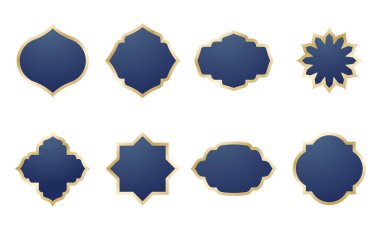 İslami Şekil İllüstrasyon seti. düz İslami kapı ve Arap pencere şekli çizimi. Ramazan ayı için Müslüman doğulu şekiller tasarlıyor. İslami Tasarım, Etiket, İmza ve Etiket İçin İyi