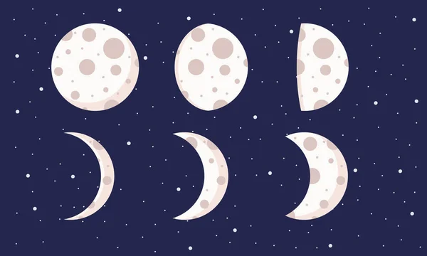 Симпатичная Иллюстрация Векторной Коллекции Фаз Луны Полный Цикл Новолуния Полнолуния — стоковый вектор