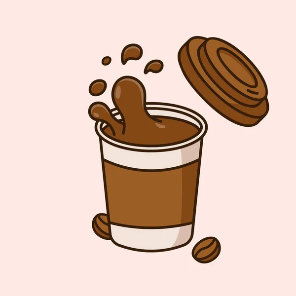 Schattige Papieren Beker Gevuld Met Koffie Cartoon Pictogram Vector Illustratie — Stockvector