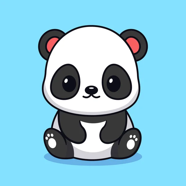 Carino Kawaii Baby Panda Seduto Cartone Animato Personaggio Vettoriale Icona — Vettoriale Stock