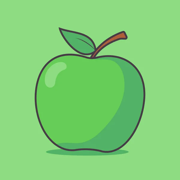 Netter Grüner Apfel Cartoon Flache Illustration Des Frischen Apfelsymbols Auf — Stockvektor