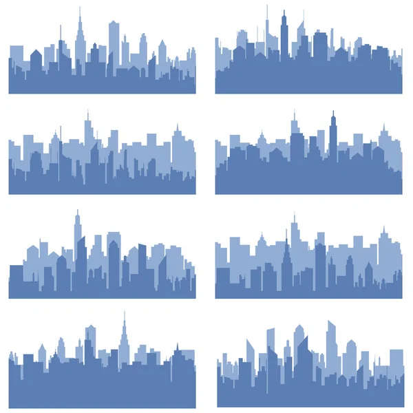 Collection Vectorielle Silhouette Paysage Urbain Moderne Simple Minimaliste Fond Bleu — Image vectorielle