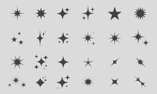 Geçmişe Dönük Parlak Simgeler Koleksiyonu Yıldız Şekilleri Soyut Havalı Parlaklık — Stok Vektör