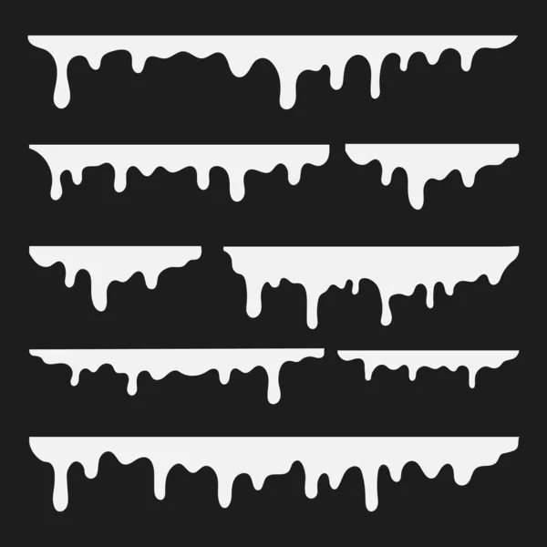 白色融化滴油漆集合 熔滴画抽象的液体矢量元素 边框和滴墨装置 — 图库矢量图片