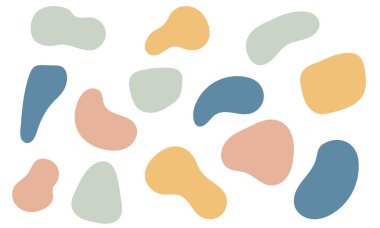 Soyut organik şekil. Modern lekeli şekil. Sıvı temel şekiller. Organik amip damlası şekli soyut renkli vektör çizimi. Temel lekeler geometrik, izole elementler beyaz arkaplanda