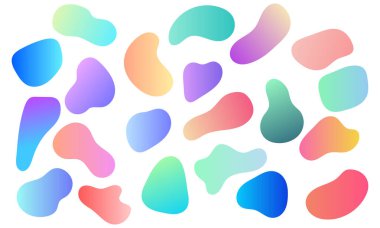 Gradyan soyut sıvı şekiller. Soyut organik şekil. Modern lekeli şekil. Sıvı temel şekiller. Organik amip damlası şekli soyut renkli vektör çizimi. Temel lekeler geometrik