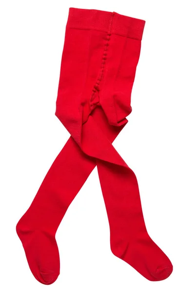Dětské Červené Pláště Punčocháče Jako Chůze Bílém Pozadí Izolovat — Stock fotografie