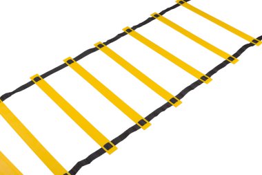 Sarı koordinasyon merdiveni, beyaz arka planda, merdivenin bir kısmının fotoğrafı, yakın plan, izole