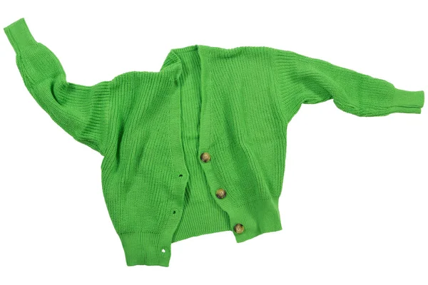 Maglione Maglia Verde Con Bottoni Disposto Come Levitasse Uno Sfondo — Foto Stock