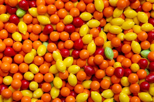 Texture Des Bonbons Multicolores Sous Forme Citrons Oranges Grenades Autres — Photo