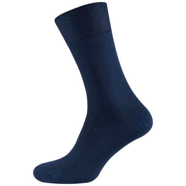 Синій Довгий Ємний Бавовняний Шкарпетка Білому Тлі Ізольований — стокове фото