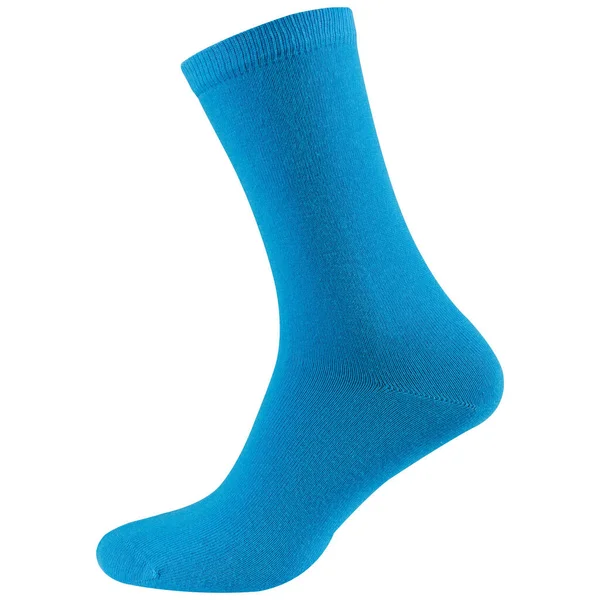 Açık Mavi Uzun Dolgun Pamuklu Çorap Beyaz Arka Planda Izole — Stok fotoğraf