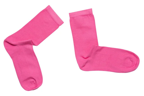 Ένα Ζευγάρι Ροζ Βαμβακερές Κάλτσες Σαν Περπατάτε Λευκό Φόντο Απομονώστε — Φωτογραφία Αρχείου