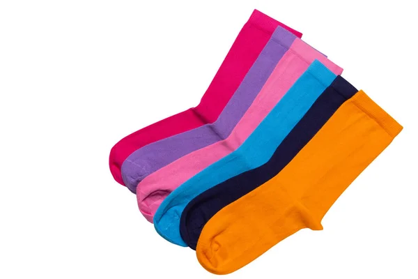 Farklı Renklerde Altı Pamuk Çorap Üst Üste Dizilir Beyaz Arka — Stok fotoğraf