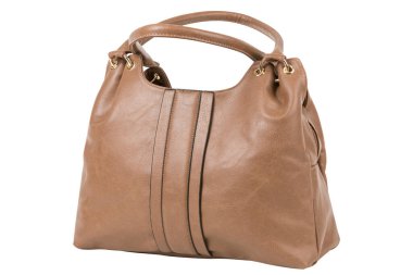 Yumuşak deri kadın çantası, iki saplı, beyaz arka planda, izole