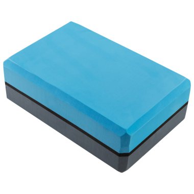 İki tonlu gri, mavi, yoga tuğlası, beyaz arka planda, izole edilmiş.