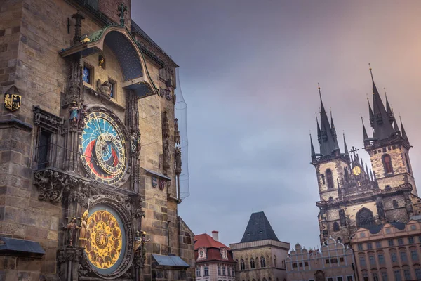 Астрономічний Годинник Вежа Празі Стара Міська Площа Вночі Чеська Республіка — стокове фото