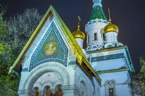 Ruský Kostel Sofii Osvětlený Noci Bulharsko Východní Evropa — Stock fotografie