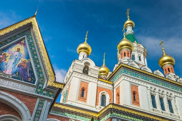 Iglesia Ortodoxa Rusa San Nicolás Con Cúpulas Doradas Viena Soleada — Foto de Stock