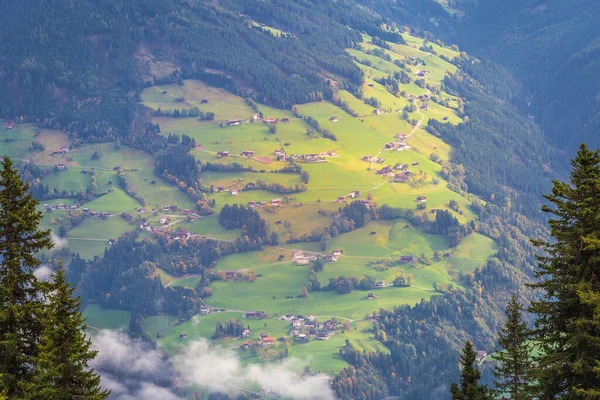 stock image Above Zillertal valley, Tyrol Snowcapped alps and villages, Alpine Austria