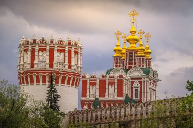Moskova, Rusya 'daki Novodevichy manastırı ve altın kubbeleri
