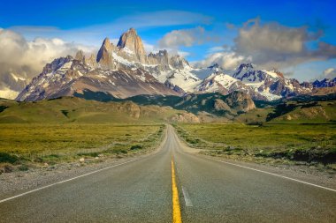 El Chalten Otoyolu, Fitz Roy, Patagonya Arjantin, Los Glaciares, Güney Amerika