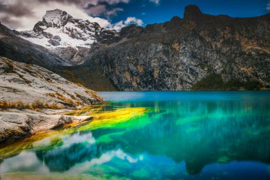 Laguna Churup ve Cordillera Blanca, uzun pozlama, Ancash Anddes, Peru