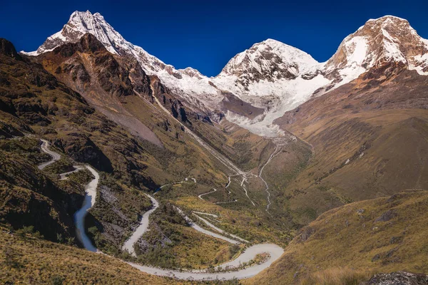 stock image Portachuelo winding Road, mountain pass in Huascaran, Cordillera Blanca, snowcapped Andes, Ancash, Peru