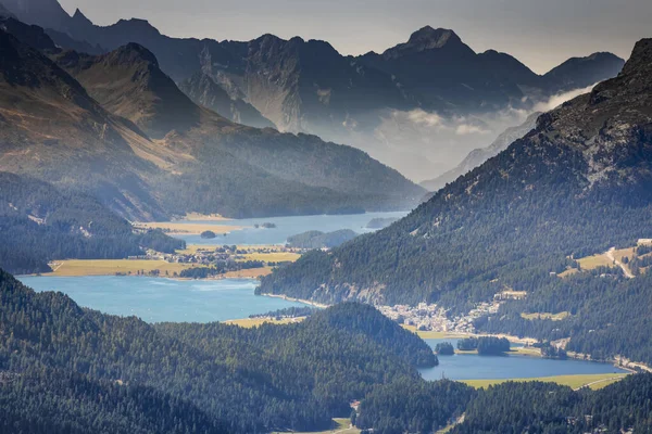 Panoramautsikt Över Moritz Från Muottas Muragl Övre Engadine Graubunden Schweiz — Stockfoto