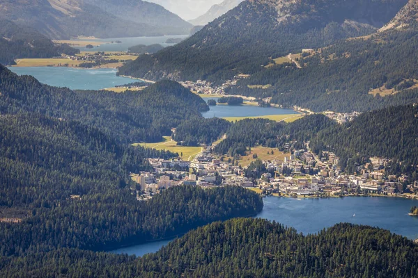 Panoramautsikt Över Moritz Från Muottas Muragl Övre Engadine Graubunden Schweiz — Stockfoto