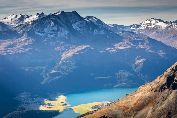 Vista Panoramica Moritz Muottas Muragl Dell Alta Engadina Graubunden Svizzera — Foto Stock