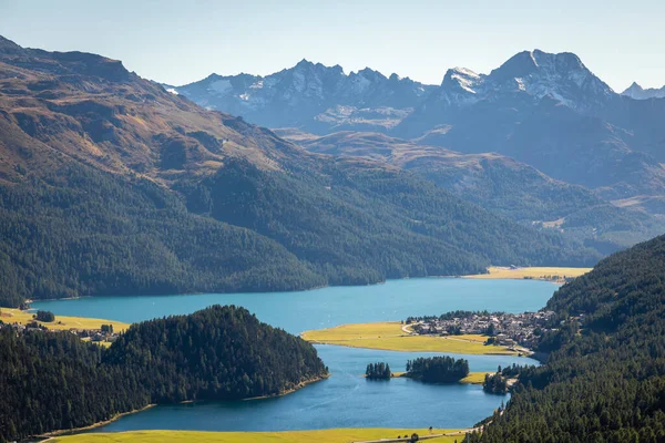 Panoramautsikt Över Silvaplana Sils Och Maloja Från Övre Engadine Graubunden — Stockfoto