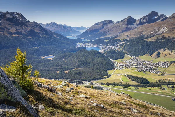 Panoramiczny Widok Moritz Muottas Muragl Górnej Engadine Graubunden Szwajcaria — Zdjęcie stockowe