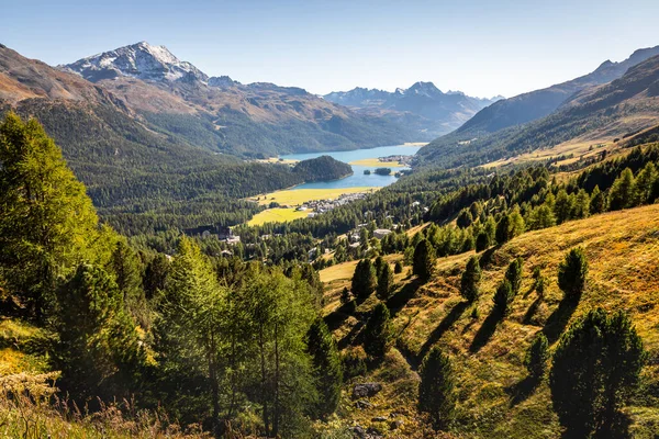 Panoramisch Uitzicht Silvaplana Sils Maloja Vanuit Oberengadin Graubunden Zwitserland — Stockfoto
