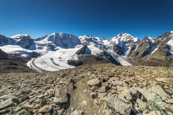 Cordilheira Bernina Palu Com Geleiras Nos Alpes Suíços Engadine Suíça — Fotografia de Stock