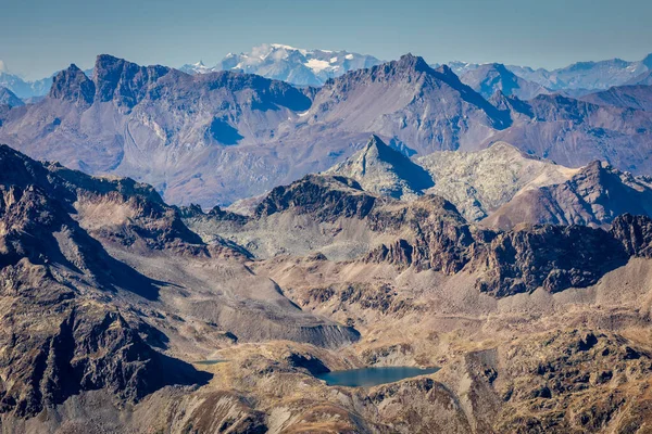 stock image Bernina and Palu mountain range with lake in the Swiss Alps, Engadine, Switzerland