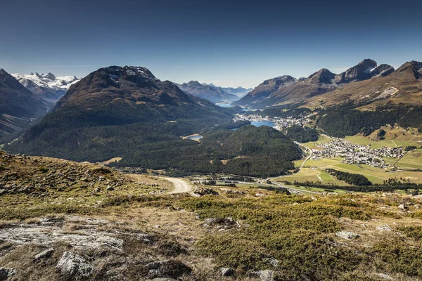 Panoramiczny Widok Moritz Muottas Muragl Górnej Engadine Graubunden Szwajcaria — Zdjęcie stockowe