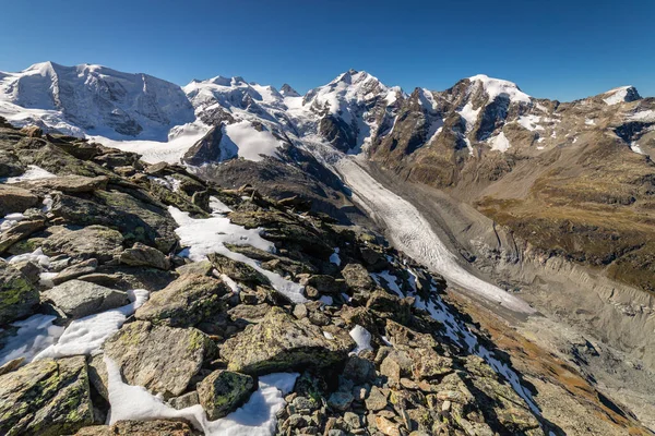 Гірський Хребет Берніна Палу Льодовиками Швейцарських Альпах Енгадін Швейцарія — стокове фото