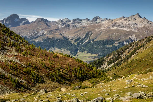 Panoramisch Uitzicht Dramatisch Landschap Zwitserse Alpen Oberengadin Graubunden Zwitserland — Stockfoto