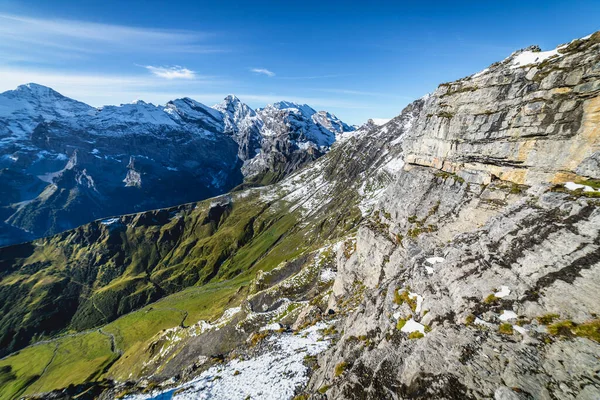 Topo Schilthorn Vista Dos Alpes Suíços Berneses Bonecos Neve Panorama — Fotografia de Stock