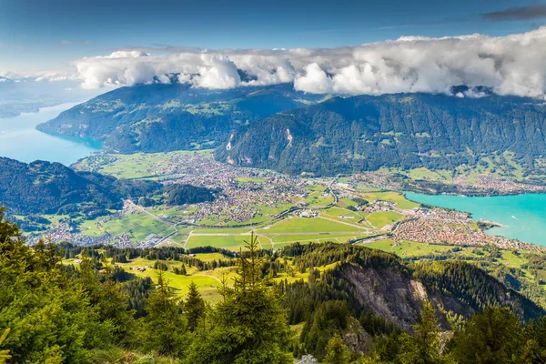 Flygfoto Över Schweiziska Alperna Och Sjön Thun Och Brienz Vid — Stockfoto