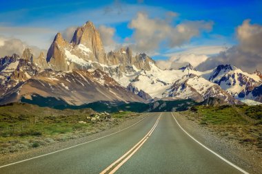 El Chalten Otoyolu, Fitz Roy, Patagonya Arjantin, Los Glaciares, Güney Amerika