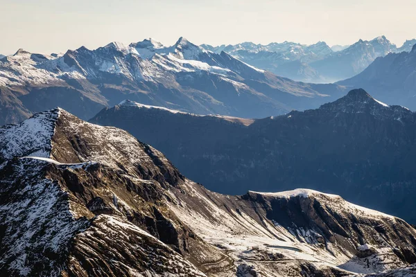 Szczyt Schilthorn Widok Snowcapped Berneńskich Alp Szwajcarskich Panorama Eiger Monch — Zdjęcie stockowe