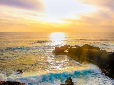 Easter Island, Rapa Nui in Idyllic beach and pacific ocean waves at coastline shore, Chile clipart